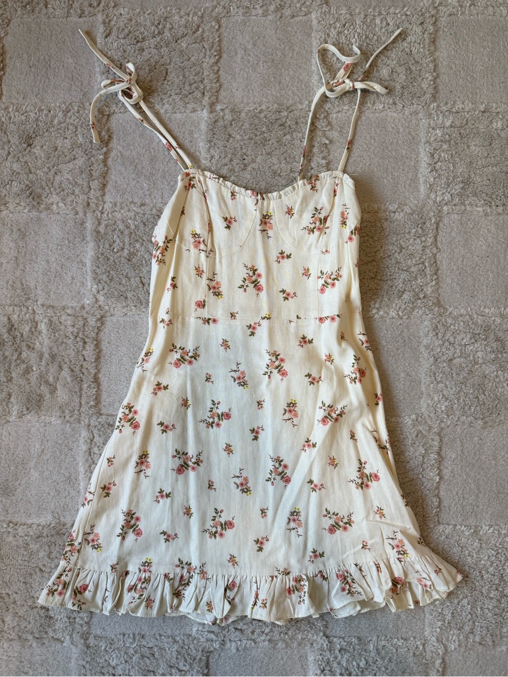 Audrey 3+1 Cream Floral Mini Dress with Pink Flowers